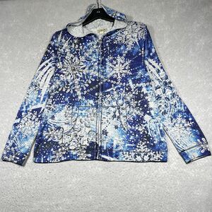 One World Women Sweatshirt Size PXL Multicolor Print Full Zip Hoodie Long Sleeve